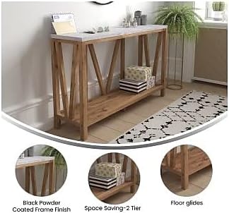 Miniatura 4 de Flash Furniture Charlotte Farmhouse - Mesa consola de 2 niveles, marco de madera de ingeniería con acabado de roble cálido, mesa con acabado de