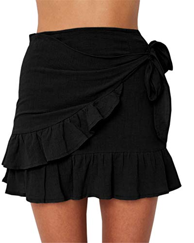 Jeanewpole1 Womens Asymmetrical Ruffle Hem Tie Knot Front Mini Skirt Jeanewpole1 Womens Asymmetrical Ruffle Hem Tie Knot Front Mini Skirt