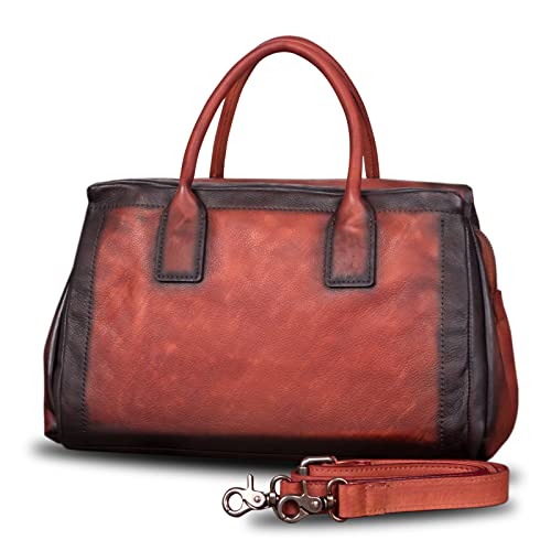 Image of Genuine Leather Top Handle Handbag Satchel for Women Handmade Vintage Handbags Purse Retro Cowhide Crossbody Hobo Bag Purses