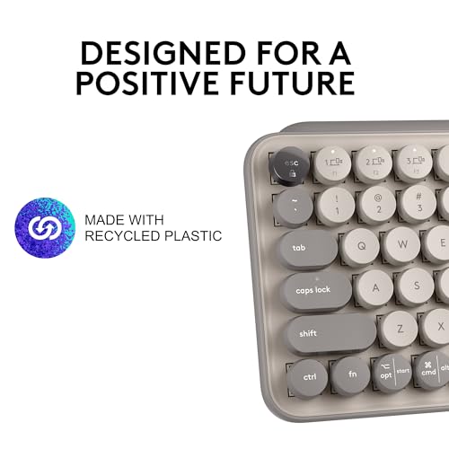Image of Logitech POP Keys Mechanical Wireless Keyboard with Customizable Emoji Keys, Durable Compact Design, Bluetooth or USB Connectivity, Multi-Device, OS Compatible - Mist