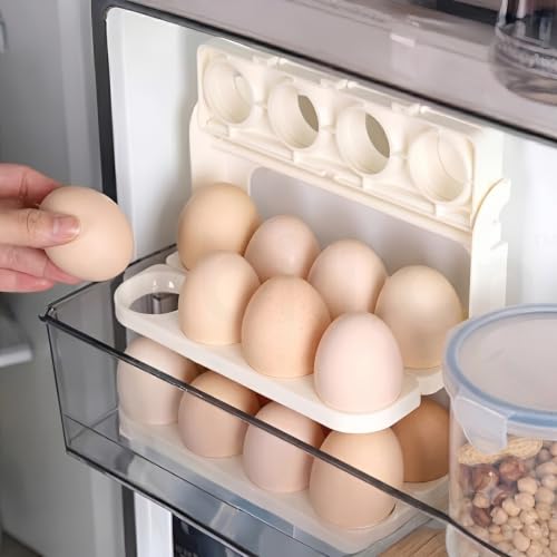 Image of EggFold Stackable 3 Tier Foldable Egg Tray, 24 Egg Storage, 8 Slots Per Layer, Space-Saving Organizer Basket Tray for Fridge Side Door, Tabletop & Cabinet, BPA-Free, Durable, Freezer Safe