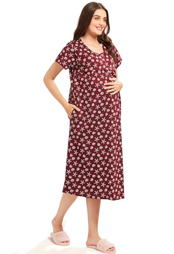 Image of AV2 Women Cotton Printed Maternity Nursing & Feeding Relaxed Fit Nighty -3147