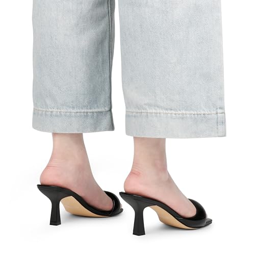Image of Women's Kitten Heels Sandals 2.76 Inch Square Toe Stiletto One-Strap Heeled Sandals Slip-On Mule Heels for Women