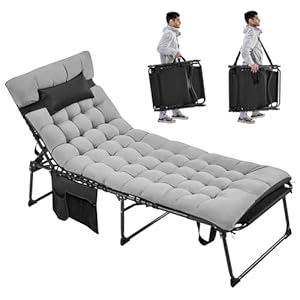 Yaheetech Klappbar Sonnenliege mit Extra Dicker Matratze & Kissen & Seitentasche, 5-Fach Verstellbarer Rückenlehne, Stabiles Gartenliege Liegestuhl Strandliege bis 136 kg, 189, 5×67×35 cm, Schwarz