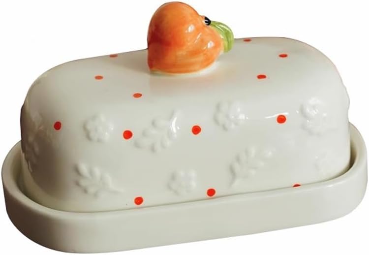 Butter Dishes Peach Shaped Relief Floral Butter Dish with Lid Butter Dish Cheese Dish Butter Storage
