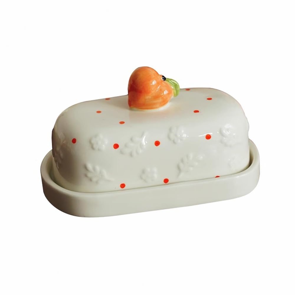 HPTHLY Butter Dish Peach Shaped Relief Floral Butter Dish With Lid Butter Dish Cheese Dish Butter Container