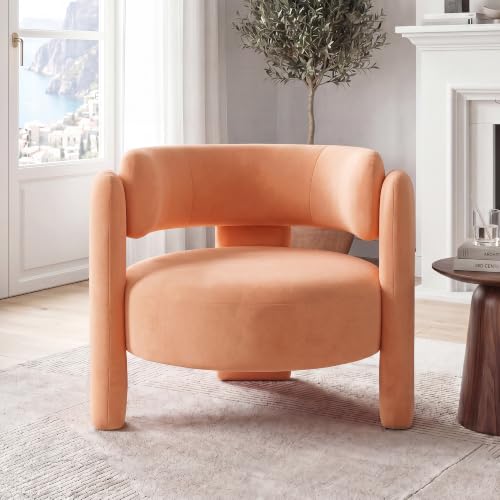 NOBPEINT Mid Century Modern Accent Barrel Chair, Round Upholstered Leisure Armchair with Open Back, for Living Room Bedroom Apartment, Orange