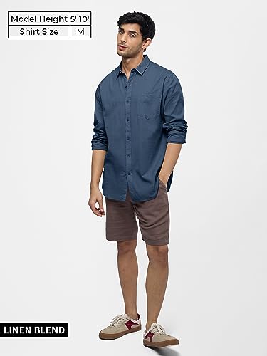 Image of The Souled Store Solid Linen: Beige Color Men and Boys Regular Outdoor Fit Full Sleeve Collared Neck Spread Collar Casual Wear Stylish Comfortable Premium Elegant Cotton Shirts