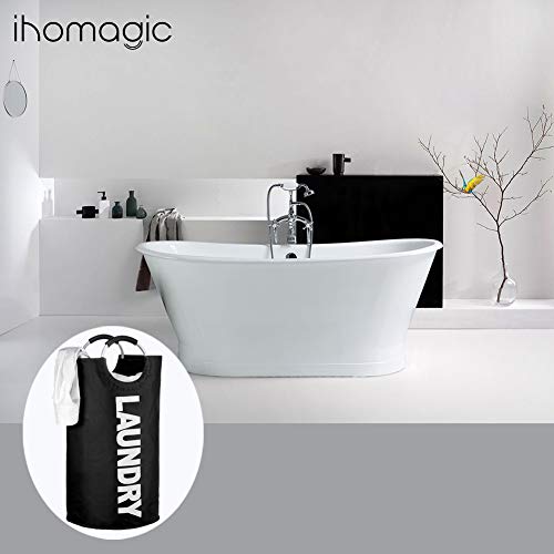 Ihomagic Portable Laundry Hamper, Laundry Basket With Aluminum Handle, 120L Xl Foldable Washing Bin, Oxford Fabric Laundry Bag Oversize Storage Bin For Kids Toys, Blankets (Xl, Black) #TOP7