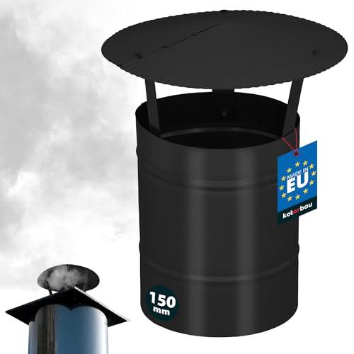 KOTARBAU® Chapeau de Cheminée - Acier Galvanisé et Peint par Poudre - ø 150 mm - Noir - Chapeau Cheminée Anti Pluie - Résistant à la Corrosion -...