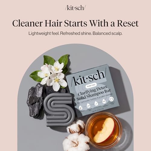 Image of Kitsch Clarifying Shampoo Bar - Detox Shampoo for Women & Men - 3.2 oz | Hair Shampoo for Hard Water & Chlorine Build Up - Hair Care w / Apple Cider Vinegar, Activated Charcoal & Vitamin C