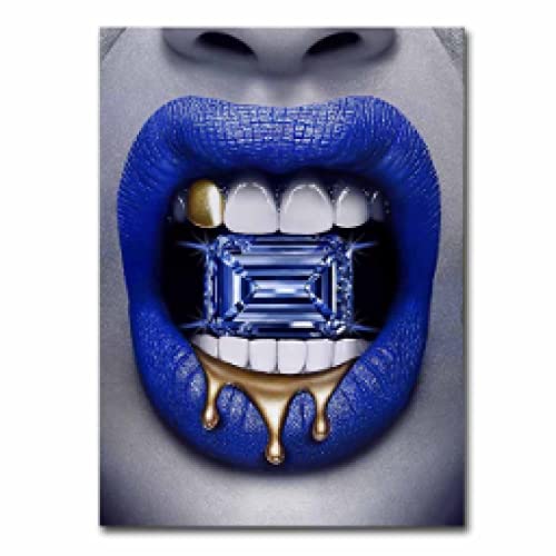 Art Mural Lèvres Diamant au design luxueux et sensuel pour déco haut de gamme 35x50