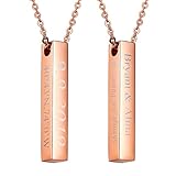 U7 4 Sided Bar Necklace for Women Girls Rose Gold Plated Stainless Steel Custom Engrave Name Date...