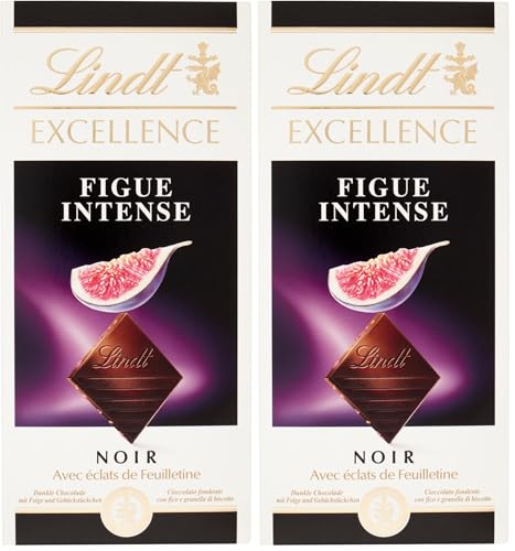 Lindt EXCELLENCE Chocolate Negro con Higo 100g – Tableta de Chocolate Negro Intenso con Trozos de Higo (Paquete de 2)