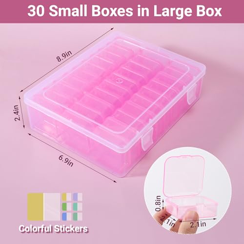 Image of Cosics Bead Storage Containers, Plastic Bead Organizer Case with 30 Small Storage Case for Small Projects, Jewelry Kit, DIY Craft Supply, Stickers, False Nails, Hardware, Seeds, Pink