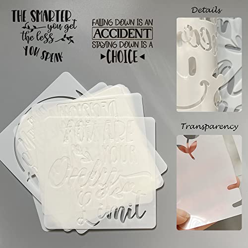 16 Pcs Inspirational Word Stencils, Quote & Phrase Sayings Templates, Craft Stencils for Painting on Wood, Wall, Canvas, Fabrics, Paper & Home Signs - Reusable 7.87 x 7.87 Inches