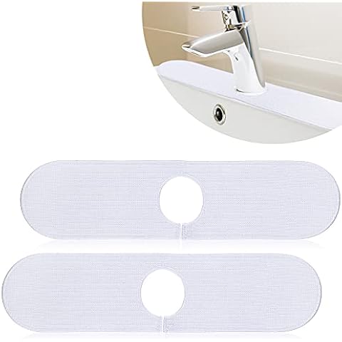 Mimorou kitchen Faucet mat 2 Pieces Kitchen Sink Splash Guard kitchen Sink Mats Faucet Splash Guard Faucet Splash Catcher Sink Splash Guard Behind Faucet Counter Sink for Kitchen Bathroom (White) Cover