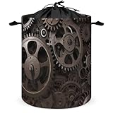 Laundry Basket Freestanding Laundry Hamper Large Old Metal Gears Laundry Basket with Fixed Drawstring Collapsible Dirty Clothes Hamper Storage Bag for Bedroom