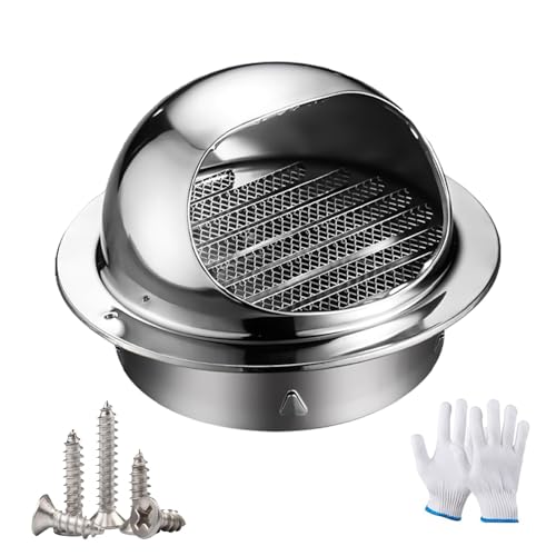 Comignolo Canna Fumaria in Acciaio Inossidabile 304, Griglia Di Ventilazione A Sfera, Cappuccio Anti Corrente Discendente, Griglia Di Protezione Dalle Intemperie per Scarico Parete(3.15in/80mm)