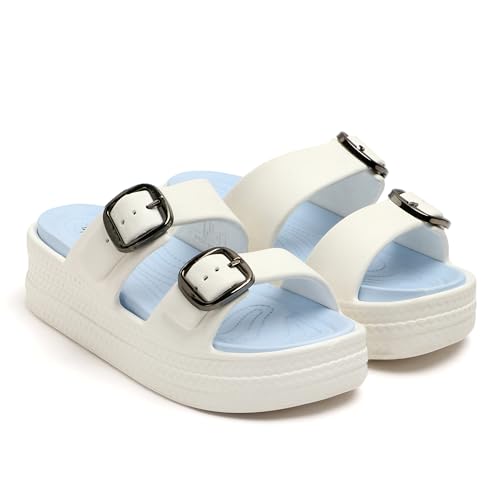 Image of Essence Women Buckle Sandals with Super Soft Insole | Ergonomic Footbed | Lightweight | Platform Heel | Cushioned Sole | Suggested by Doctors I Latest, Stylish and Trendy Slip-Ons for Girls and Ladies