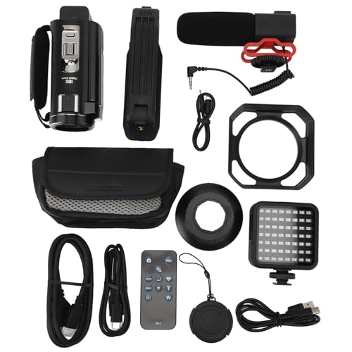 Videocámara con Cámara de Vídeo HD 5K, Pantalla Táctil de 56MP de 3 Pulgadas, Zoom 18X, Visión Nocturna, Cámara de Vlogging WiFi Antivibración con Luz de Relleno/trípode de