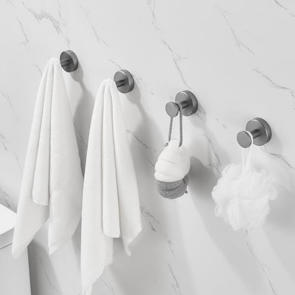 Generic Round Base Wall Hanging Coat Hook with Screws- Gun Grey Towel Hook, 4 Pack, for Entry Shoe Cabinet, Wardrobe Bathroom Bedroom Furniture Hardware, Gray, wcdgj02