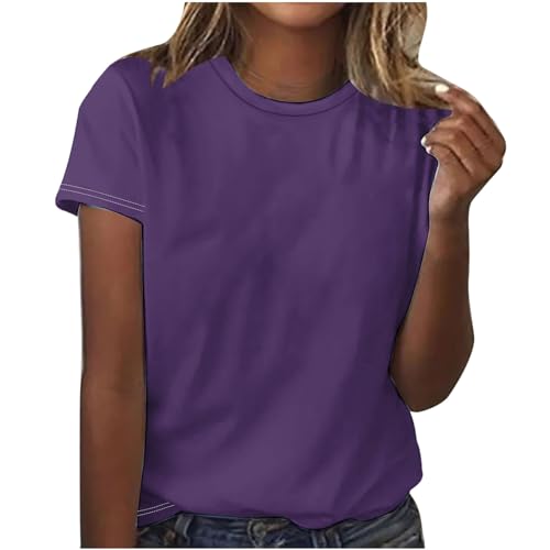 Camiseta Mujer Manga Corta Verano Color sólido Moda Casual Suelto Cuello Redondo Túnica Tops Algodón Fiesta T-Shirt Camisa Elegante Cómodo Original Basic tee Camiseta Talla Grande