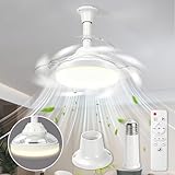 Herefun Ventilador de Techo con Luz Silencioso, 43CM Lampara Techo Ventilador Plegable E27 con Luz y Mando, Regulable en Colores y Velocidades, 3 Aspas Ocultas, Temporizador para Dormitorio y Salón