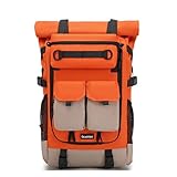 Rolltop Backpack 30L, Lightweight Travel Backpack for Men & Women, Water-Resistant Hiking Backpack with 15 Inch Laptop Compartment, Small Outdoor Daypack Backpack with Detachable Shoulder Bag Orange