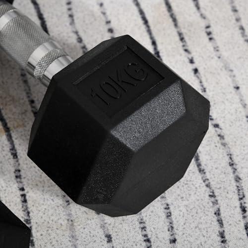 Homcom Rubber Dumbbell Sports Hex Weights Sets Home Gym Fitness Hexagonal Dumbbells Kit Weight Lifting Exercise (2 X 10Kg) Black - 9