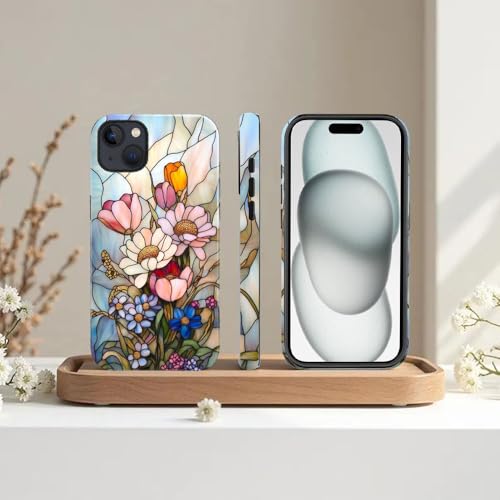 Coque iPhone 15 Plus silicone TPU souple, protection antichoc transparente fleurs sauvages