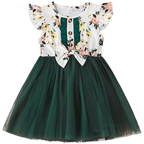 Toddler Baby Girls Christmas Dress Long Sleeve Fall Winter Dress Santa Claus Tulle Tutu Xmas Dress with Headband, Green-08, 18-24 Months Cover