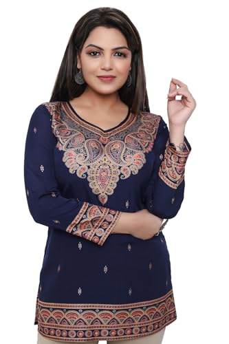 Maple Clothing Short Kurtis Women's Indian Kurta Tops Tunic (Blue, L)