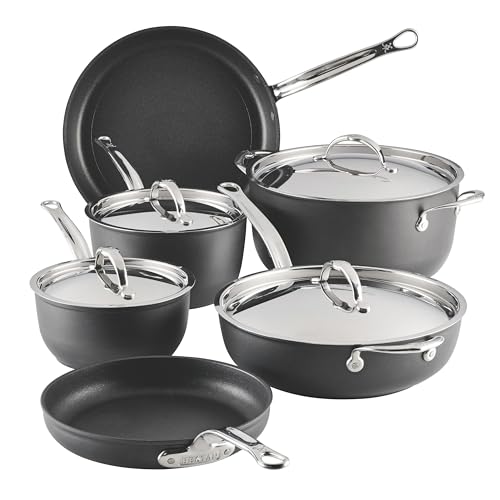 Hestan TITUM Fusion 10-Piece Nonstick Cookware Set, Double Impact Stainless Steel Base & Aluminum Body, Induction Compatible, Made without PFOAs