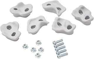 TRIBECCO Lot de 6 pierres d'escalade pour mur d'escalade, poignées d'escalade avec kit de fixation, différentes formes, taille 8 x 11,5 cm, en plastique, pour l'extérieur et l'intérieur, gris