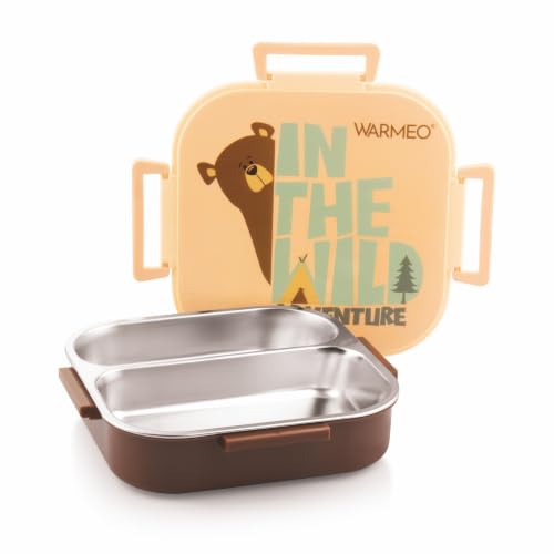 Image of WARMEO Jerry Insulated Lunch Box with Two Compartment BPA Free, Kids Lunch Box,Food Grade Ideal for School, Picnic, Office & Outdoor - 500ml Bear, Stainless Steel