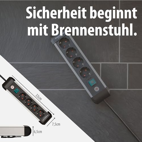 Brennenstuhl Premium-Alu-Line Steckdosenleiste 4-Fach/Steckerleiste aus hochwertigem Aluminium (Mehrfachsteckdose mit Schalter und 1,8m Kabel, Made in Germany)