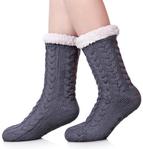 Fuzzy Slipper Socks for Women with Grips, Cozy Warm Fleece Lined 6-10 | Non Slip, Cozy Soft Warm Winter Cabin Socks, Suitable for Indoor Wear, Christmas Gift Socks
