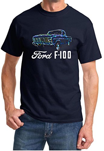 1967-72 Ford F100 F-100 Pickup Truck Neon Lights Design Tshirt Large Navy Blue