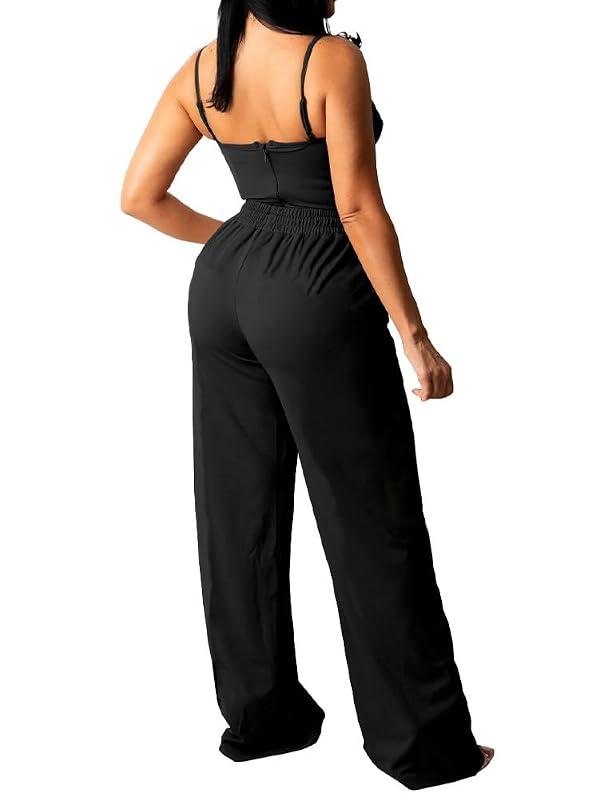 PINSV Women's Casual Wide Leg Pants High Waisted Drawstring Baggy Sweatpants Elastic Straight Leg Lounge Pants Black XXL by PINSV - Used condition - Image 6