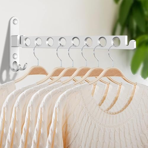 JOLY FANG Kleiderhaken klappbar, Wand Kleiderständer Kleiderlüfter Wandhaken Klapphaken für Balkon Badezimmer Waschküche (Silber, 8 Löcher)