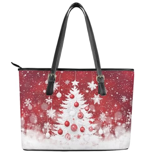 Image of Coldinair Christmas Leather Tote Bag for Women with Zipper Large Shoulder Tote Bag Shopping Casual Travel Bag Handbag Purse