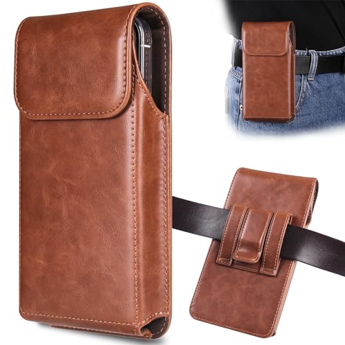 INGIDO Holster for iPhone 17 Pro Max 16 Pro Max 15 Pro Max 14 Pro Max 13 Pro Max Air 16 Plus 15 Plus 14 Plus, Premium Leather Pouch with Belt Clip Phone Holster Belt Case, Brown -L