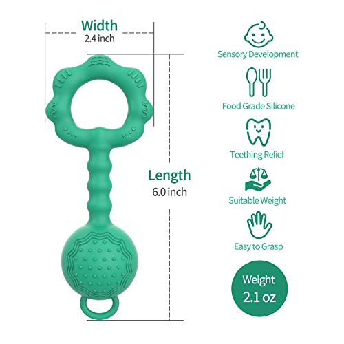 Etetoo Sensory Teether Rattle For Teething Relief And Baby Play - Teething Toys For Babies 6-12 Months, Also Rattles For Babies 0-6 Months, Ideal For Newborns And Infants, Silicone In Mint Green #TOP1