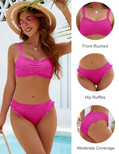 Image of Blooming Jelly Womens Bikini Set Two Piece Ruffle Bandeau Bathing Suits Cheeky High Cut Cute Eyelet Swimsuit