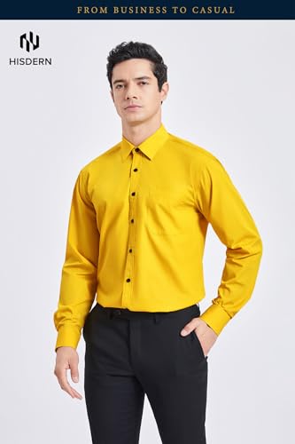 Image of HISDERN Mens Dress Shirts Long Sleeve Button Down Casual Shirts for Men Inner Contrast Formal Business Tuxedo Wedding Shirt