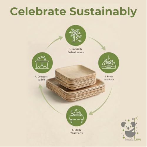 Palm Leaf Plate Bamboo Paper Disposable 6 Inch 200 Bulk Appetizer and Dessert Square Party Pack Eco Biodegradable Compostable Wooden Plate Better Than Plastic By KoalaLove by Koala love - Image 4