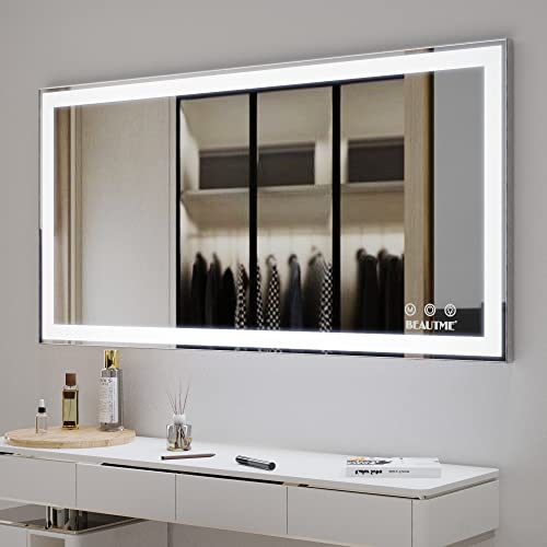Kelligo LED Bathroom Vanity Mirror Wall Mounted Adjustable White/Warm/Natural Lights Anti-Fog Touch Switch with Memory Modern Smart Large Bathroom Mirrors 48x24 inch