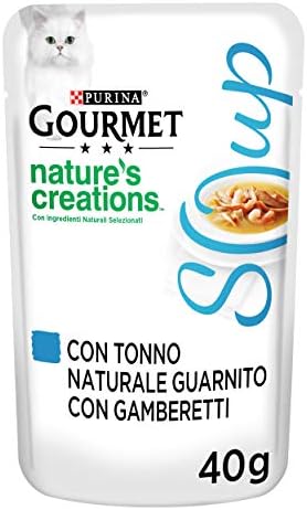 Gourmet Crystal Soup Delicate Broth for Cat, with Natural Tuna, garnished with Shrimp, 40 Grams - Pack of 32
