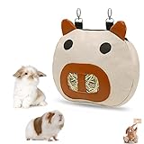 Zhilishu Rabbit Hay Feeder Bag, Hay Feeder for Guinea Pig Timothy Hay Feeder Dispenser Storage with 2 Hanging Hooks for Bunny Small Animal Cage Mess Free (Brown)